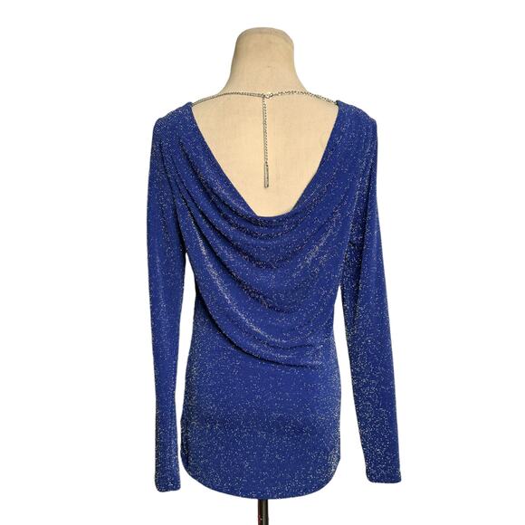 Michael Kors blue metallic long sleeves cocktail top size Small - Picture 2 of 13